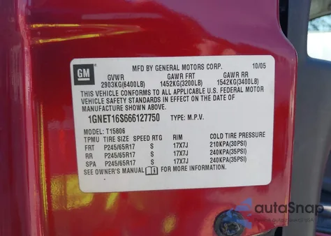 2006 Chevrolet Trailblazer Ext Lt из США, поврежденный, VIN 1GNET16S666127750